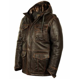 Куртка зимняя кожаная M65 Cap brown с капюшоном